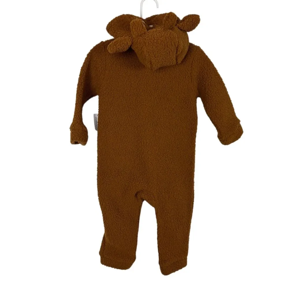 NWT Old Navy Sherpa Deer Hood One-Piece Bunting Brown Boy Girl Baby 18-24 Months